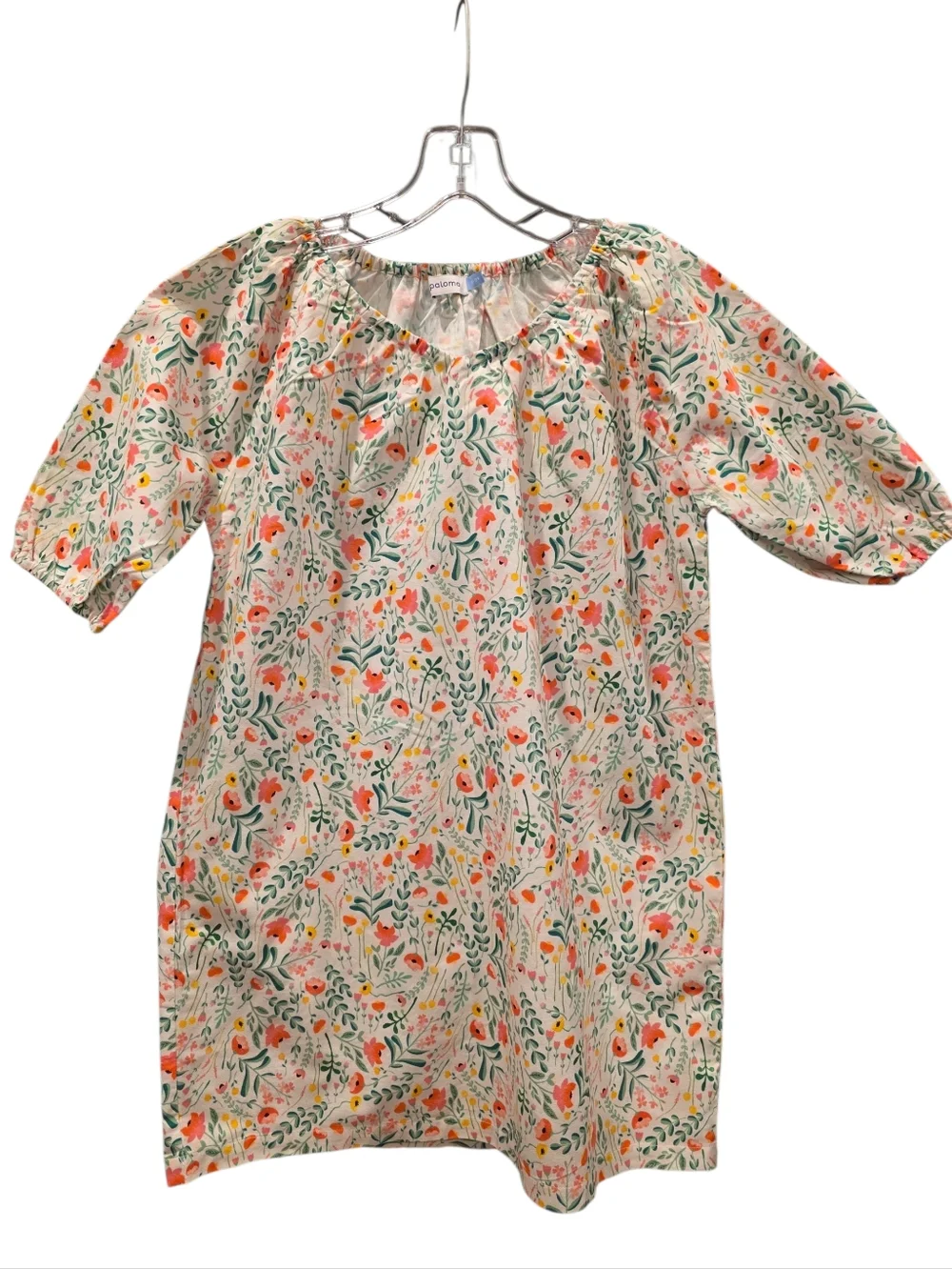Girls' Floral Puff-Sleeve Casual Dress - Pink & Green